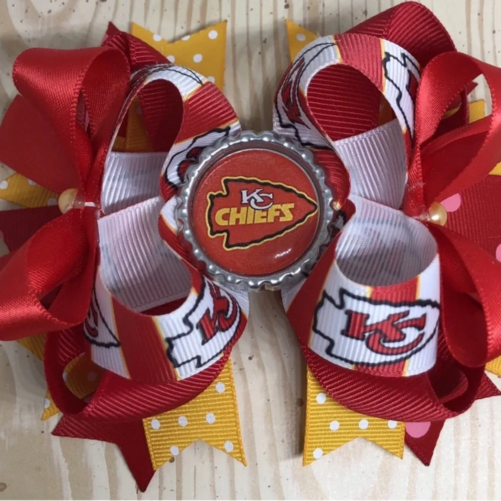 Kansas City Chiefs Football Girls Hair Bow; Large Chiefs Hair Bow - Picture 1 of 1